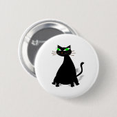 緑色の目をした黒い太った猫 缶バッジ (正面&裏面)