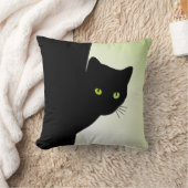 緑色の目をした黒猫 クッション (ブランケット)
