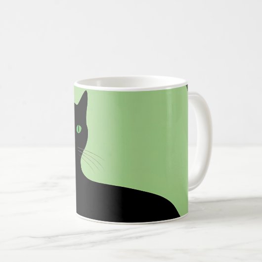 緑色の目をした黒猫 コーヒーマグカップ (正面右)