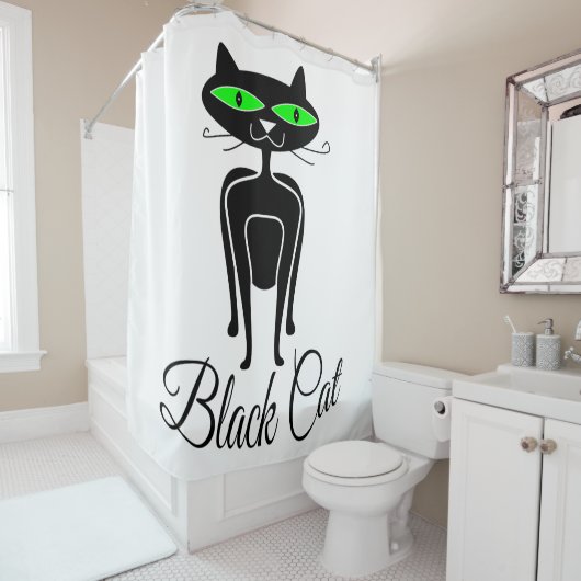 緑色の目をした黒猫 シャワーカーテン (インサイチュ)
