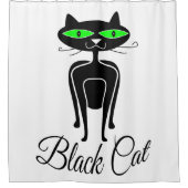 緑色の目をした黒猫 シャワーカーテン (正面)
