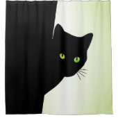 緑色の目をした黒猫 シャワーカーテン (正面)