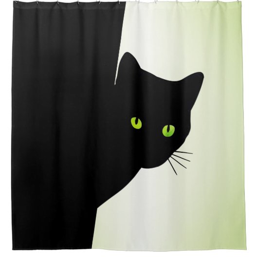 緑色の目をした黒猫 シャワーカーテン (正面)