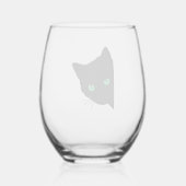 緑色の目をした黒猫 ステムなしワイングラス (裏面)