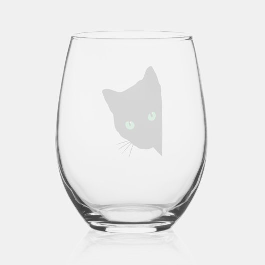 緑色の目をした黒猫 ステムなしワイングラス (裏面)