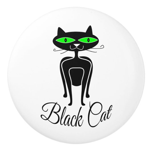 緑色の目をした黒猫 セラミックノブ (正面)