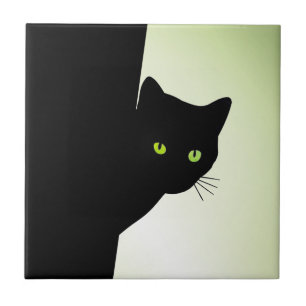 緑色の目をした黒猫 タイル