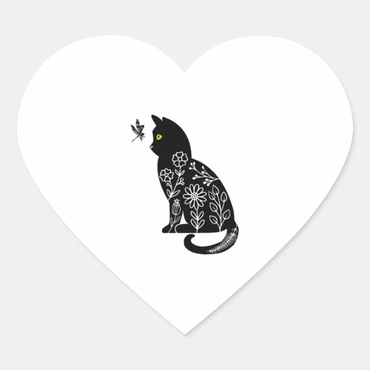 緑色の目をした黒猫 ハートシール (正面)