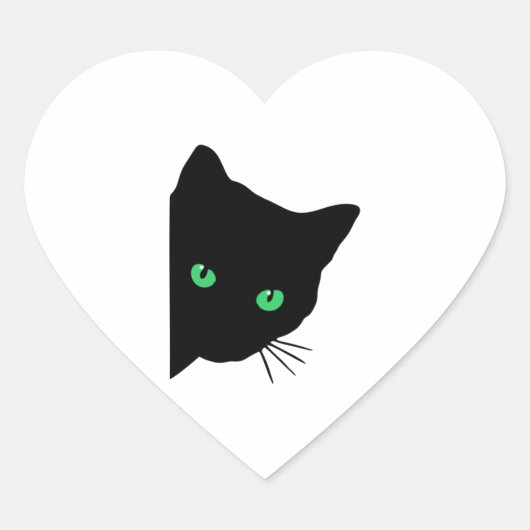 緑色の目をした黒猫 ハートシール (正面)