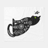 緑色の目をした黒猫 フリースブランケット (正面(横))
