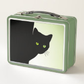 緑色の目をした黒猫 メタルランチボックス (正面)