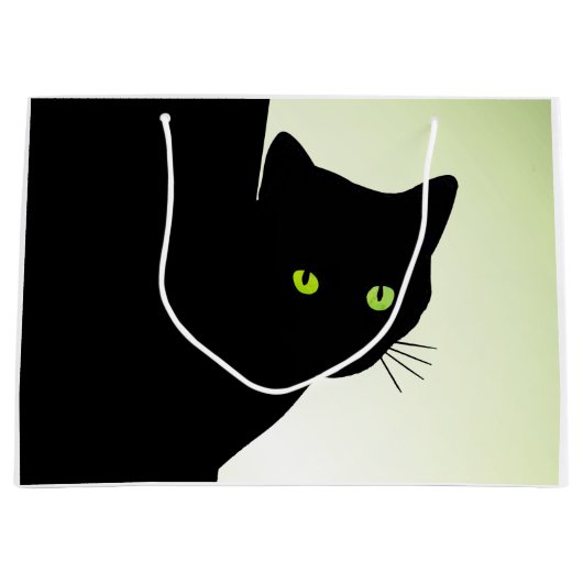 緑色の目をした黒猫 ラージペーパーバッグ (正面)