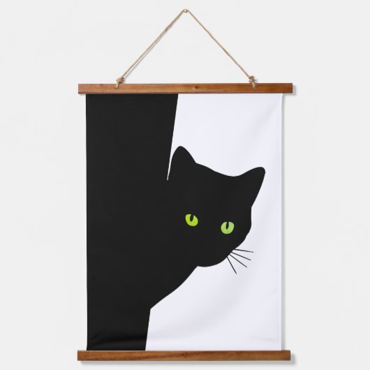 緑色の目をした黒猫 吊り下げ型タペストリー (正面)