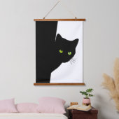 緑色の目をした黒猫 吊り下げ型タペストリー (寝室)