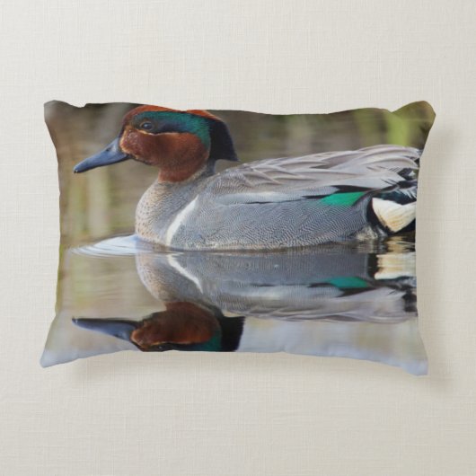 緑色の翼のティール（緑がかった色） アクセントクッション (裏面)