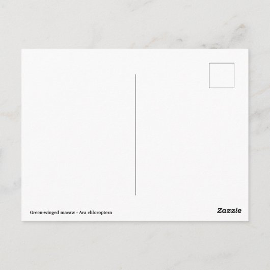 緑色の翼を持つマカオが止まっている ポストカード (裏面)