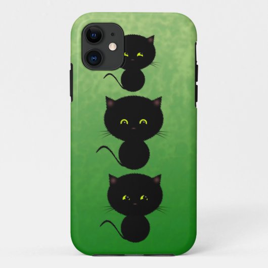 緑色の背景の三匹の黒猫 Case-Mate iPhoneケース (裏面)