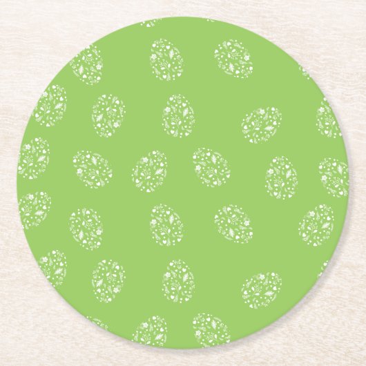 緑色の背景（飾り卵） ラウンドペーパーコースター (正面)