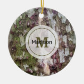 緑色の茶色の灰色のカモフラージュの木の樹皮モノグラム セラミックオーナメント (正面)