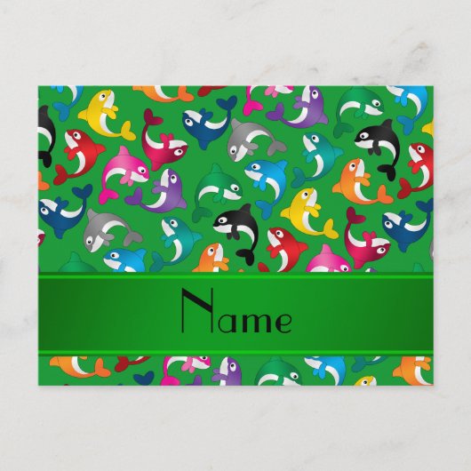 緑色の虹色の鯨パーソナライズされたを指す ポストカード (正面)