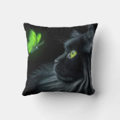緑色の蝶を見つめ白熱［赤熱］光を放つる黒猫 クッション (裏面)
