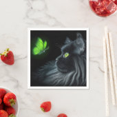 緑色の蝶を見つめ白熱［赤熱］光を放つる黒猫 スタンダードカクテルナプキン (インサイチュ)