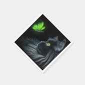 緑色の蝶を見つめ白熱［赤熱］光を放つる黒猫 スタンダードカクテルナプキン (角)