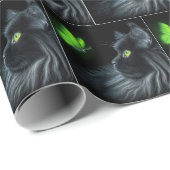 緑色の蝶を見つめ白熱［赤熱］光を放つる黒猫 ラッピングペーパー (ロールコーナー)