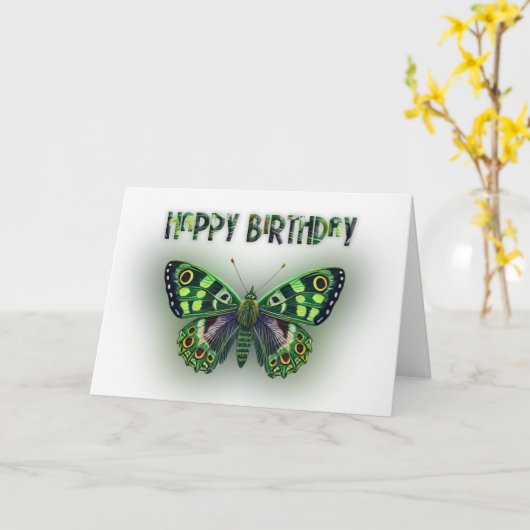 緑色の蝶 カード (黄色い花)