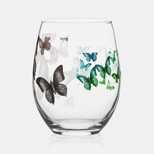 緑色の蝶 ステムなしワイングラス (右)