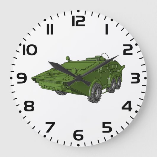 緑色の装甲軍用車両 ラージ壁時計 (正面)