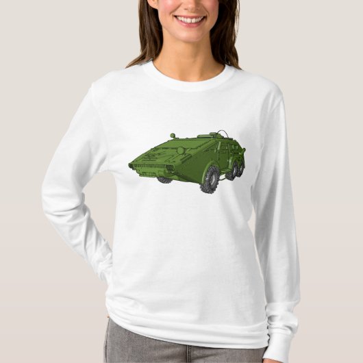 緑色の装甲軍用車両 Tシャツ (正面)