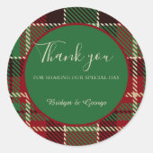 緑色の赤い黒のスコットランドのケルト結婚タータンチェック ラウンドシール (正面)