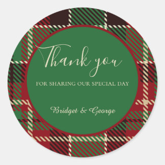 緑色の赤い黒のスコットランドのケルト結婚タータンチェック ラウンドシール