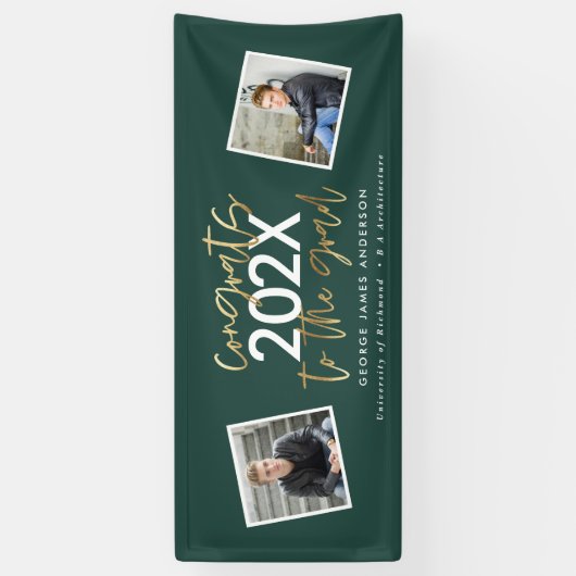 緑色の金ゴールドモダンスクリ数々のプト写真の卒業 横断幕 (縦)