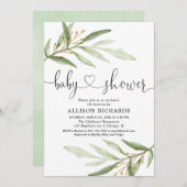 緑色の金ゴールド男女兼用緑のベビーシャワー 招待状 (正面/裏面)