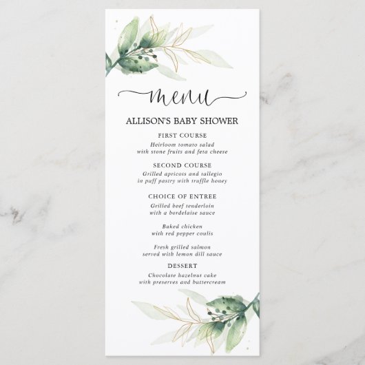 緑色の金ゴールド葉シンプルのシャワーモダンメニュー プログラム (正面)