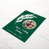 緑色の銀箔の水の色の葉の写真クリスマス 箔シーズンカード (回転した状態)