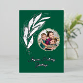 緑色の銀箔の水の色の葉の写真クリスマス 箔シーズンカード (立ち正面)