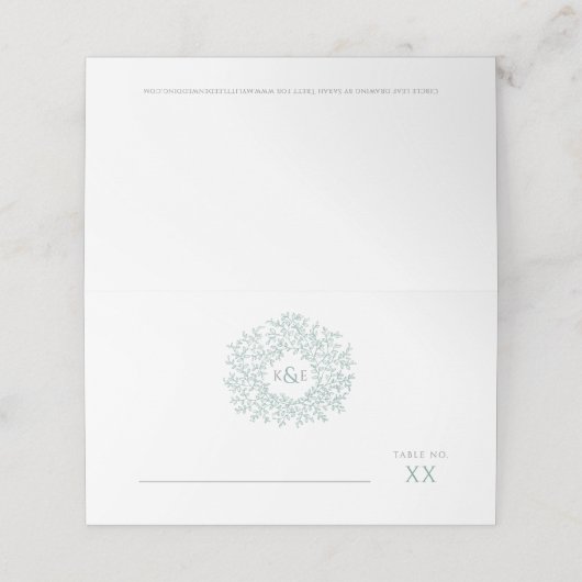 緑色の離れスケッチモノグラ結婚ムの円 プレイスカード (外部開封)