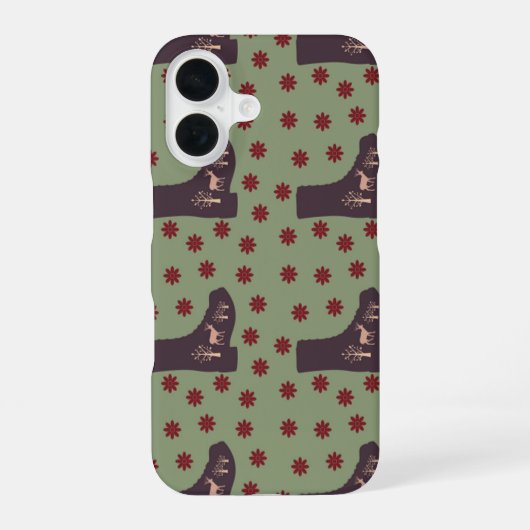 緑色の鹿のブーツ iPhone 16ケース (裏面)
