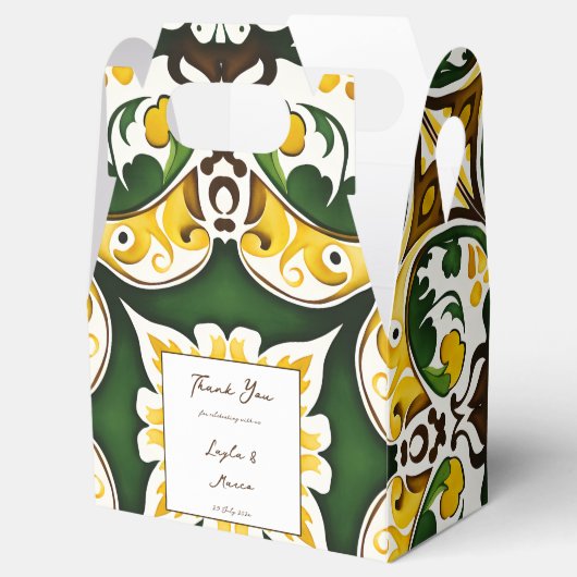 緑色の黄色地中海ののヴィンテージ結婚タイル フェイバーボックス (オープン)