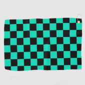 緑色の黒いチェッ市松模様にクパターン ゴルフタオル (横)