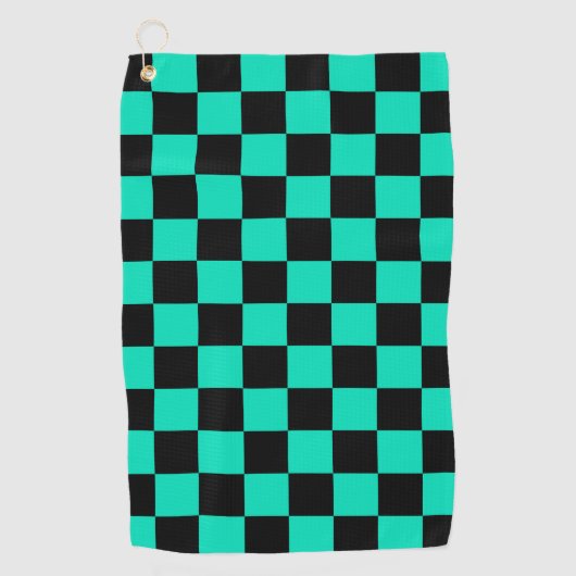 緑色の黒いチェッ市松模様にクパターン ゴルフタオル (正面)