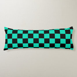 緑色の黒いチェッ市松模様にクパターン ボディピロー