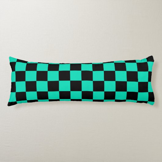 緑色の黒いチェッ市松模様にクパターン ボディピロー (正面)
