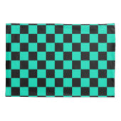 緑色の黒いチェッ市松模様にクパターン 枕カバー (裏面)