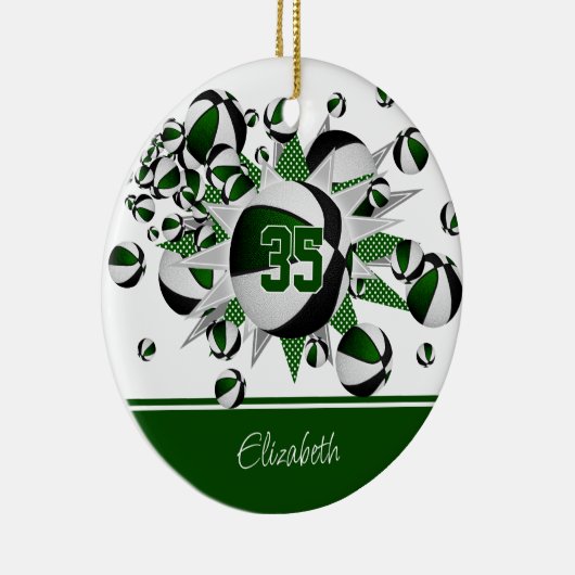 緑色の黒いバスケットボールパーソナライズされた星 セラミックオーナメント (右)