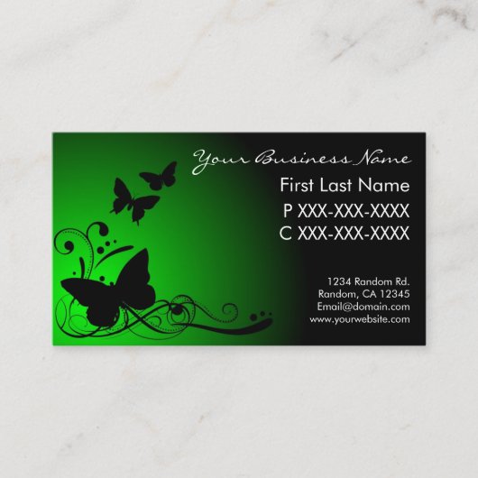 緑色の黒いフェード蝶の渦巻き名刺 名刺 (正面)