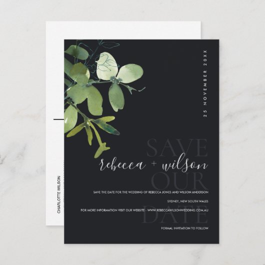 緑色の黒ユーカリ水の色を保存する日付 案内ポストカード (正面/裏面)